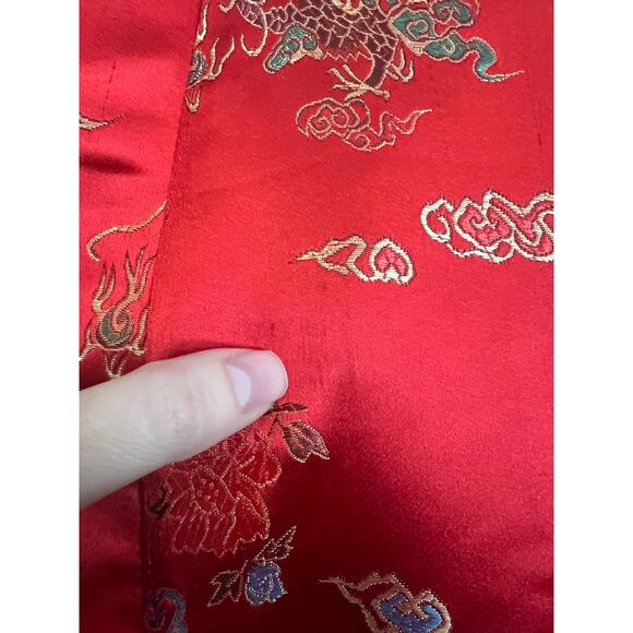 Vintage Kimono Robe 100% Silk Japanese Dragons Red Rainbow XXL PTP 24" - Picture 10 of 12
